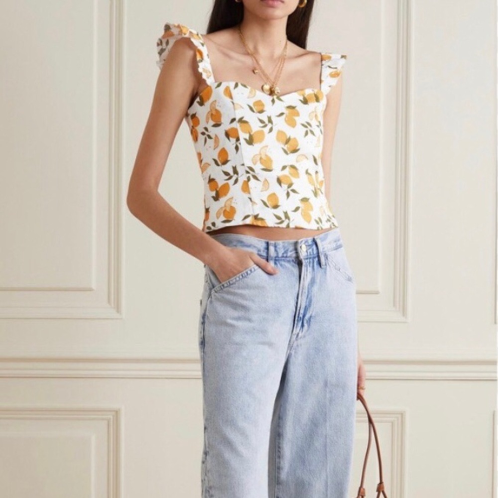 Reformation Brittany Top Lemon Linen Sz 4